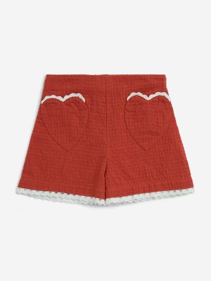HOP Kids Rust Crinkle-Textured High-Rise Cotton Shorts