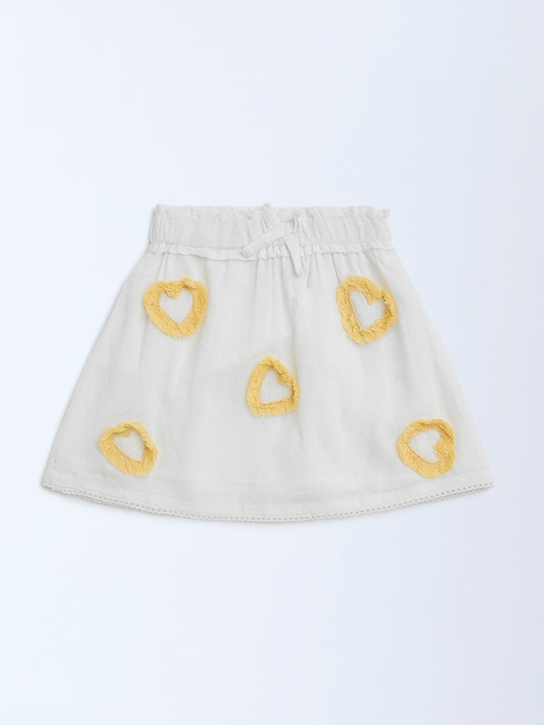 HOP Kids White Heart Detailed High-Rise Cotton Skirt - Image 2
