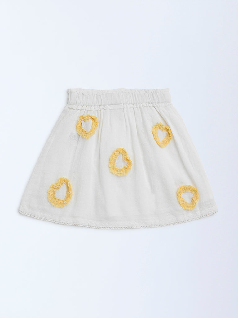 HOP Kids White Heart Detailed High-Rise Cotton Skirt - Image 3