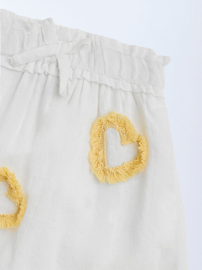 HOP Kids White Heart Detailed High-Rise Cotton Skirt - Image 4