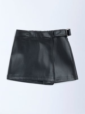 HOP Kids Black Faux Leather High-Rise Skort