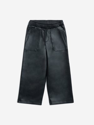 HOP Kids Black Solid High-Rise Faux-Leather Pants