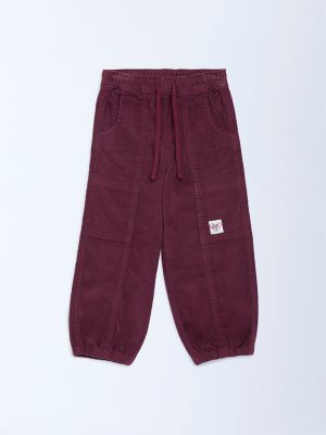 HOP Kids Wine Mid-Rise Cotton-Blend Corduroy Joggers