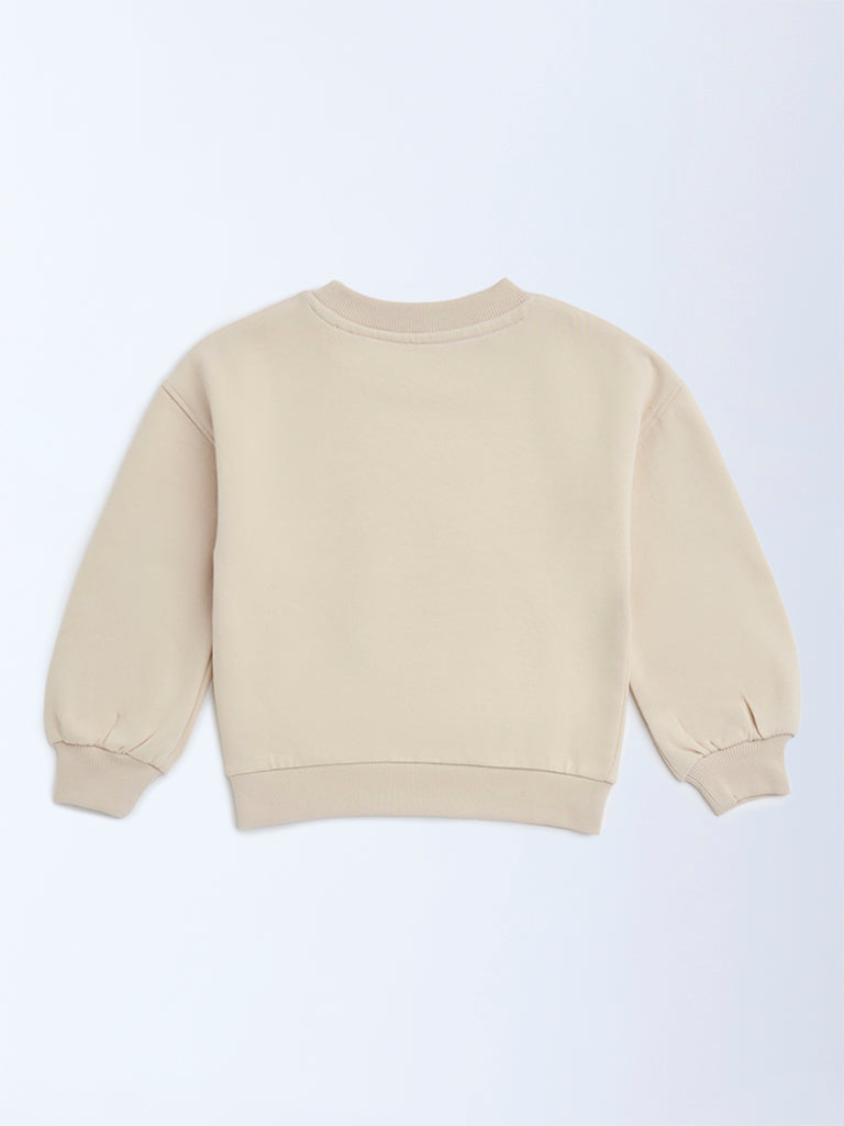 HOP Kids Beige Heart Design Cotton-Blend Sweatshirt - Image 3