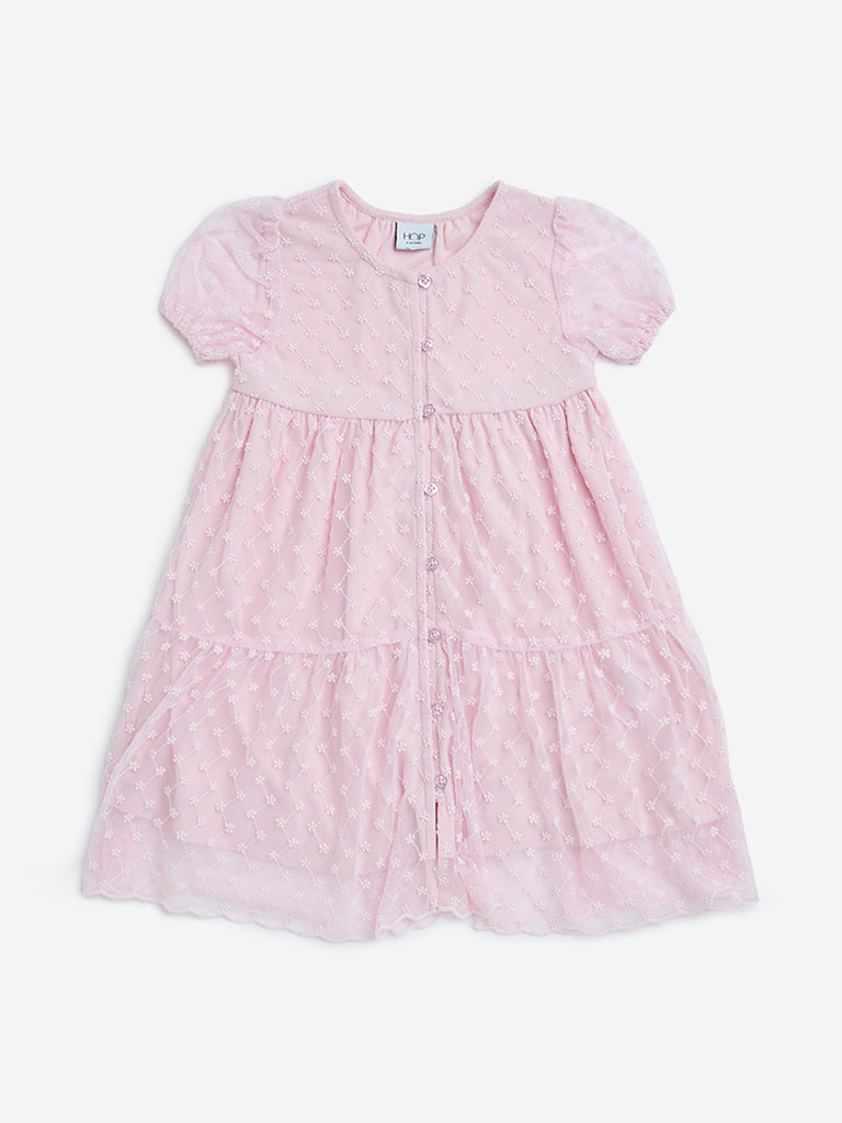 HOP Kids Pink Floral Embroidered Tiered Dress - Image 4