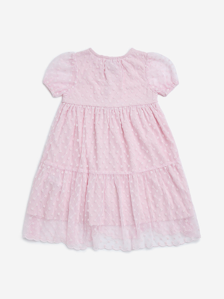 HOP Kids Pink Floral Embroidered Tiered Dress - Image 5