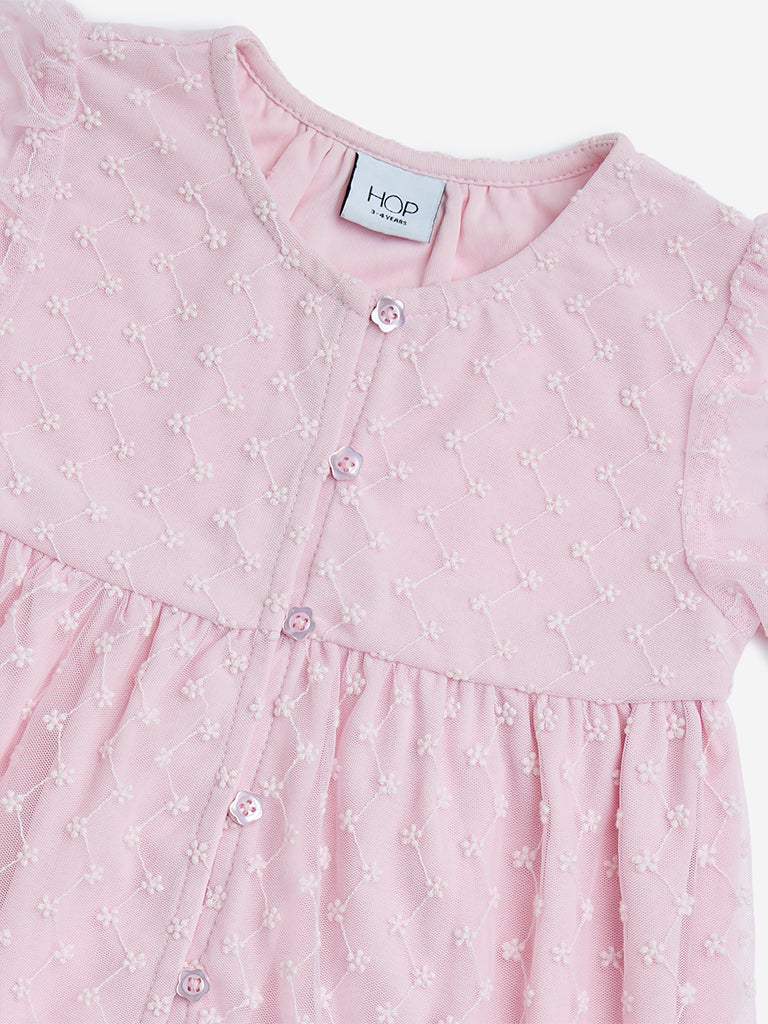 HOP Kids Pink Floral Embroidered Tiered Dress - Image 6