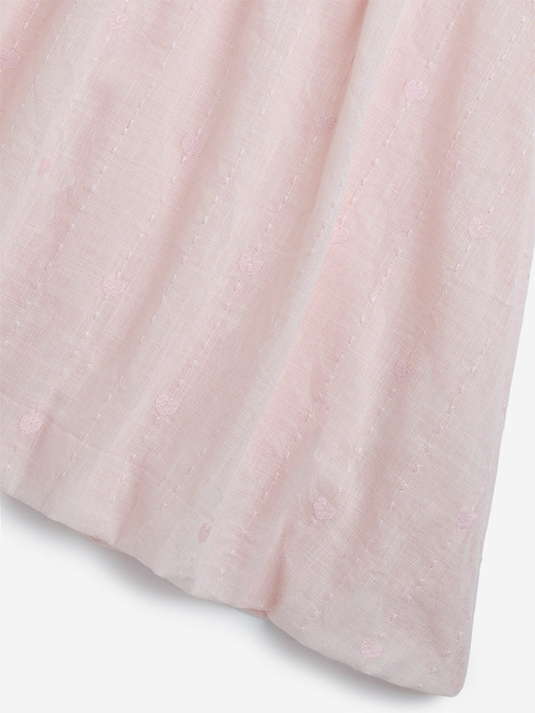 HOP Kids Light Pink Embroidered Cotton A-Line Dress - Image 4