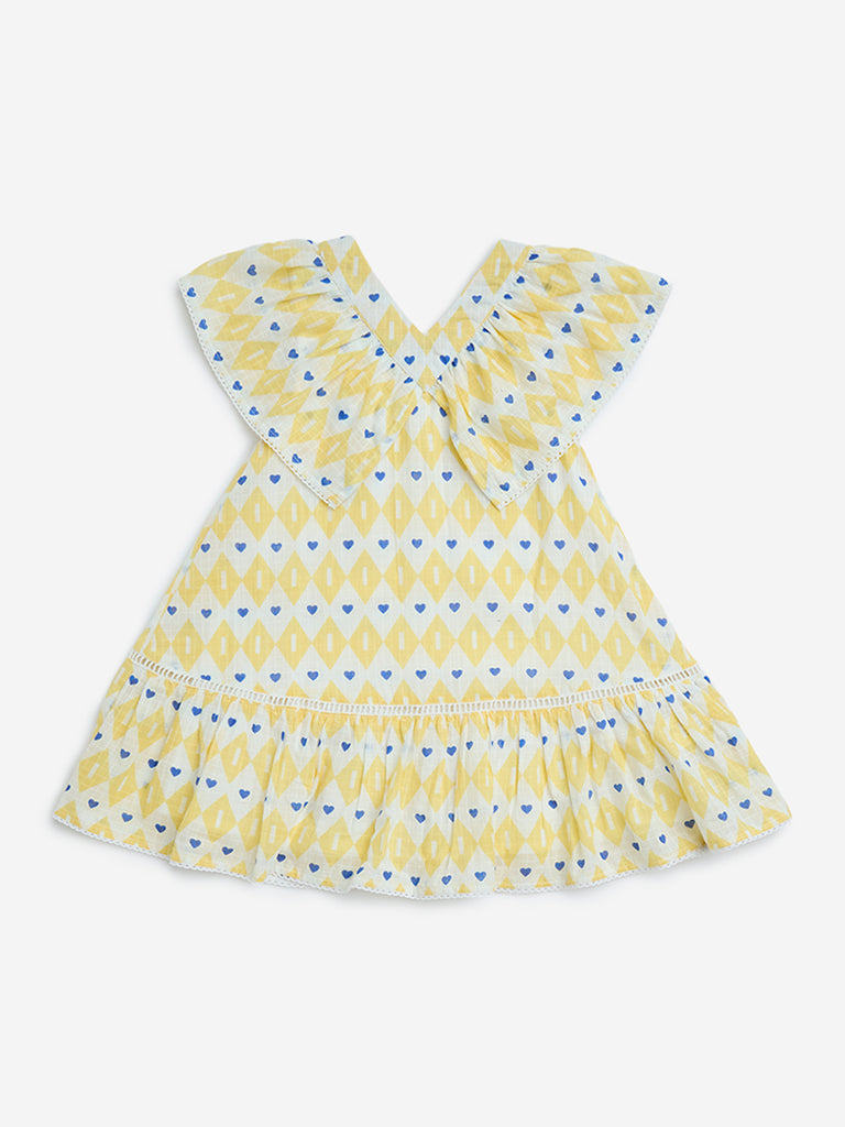 HOP Kids Yellow Printed Cotton A-Line Dress - Image 2