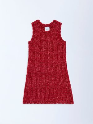 HOP Kids Red Knit-Textured A-Line Dress
