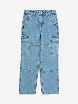 Y&F Kids Blue Cargo-Style High-Rise Jeans
