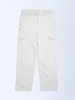 Y&F Kids Off-White Relaxed-Fit Mid-Rise Jeans