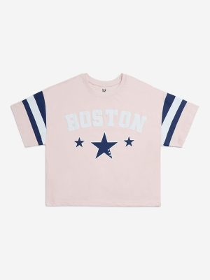 Y&F Kids Pink Text Printed Cotton T-Shirt