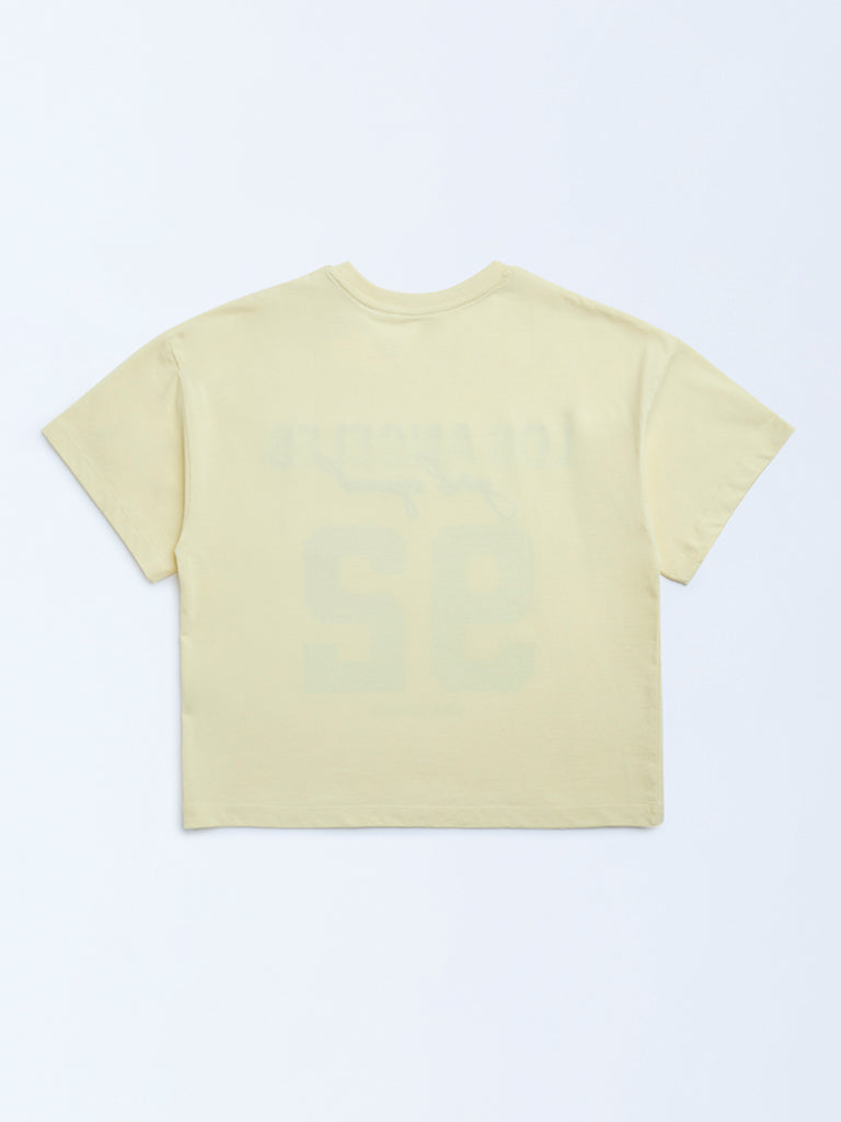 Y&F Kids Yellow Printed Cotton T-Shirt - Image 3