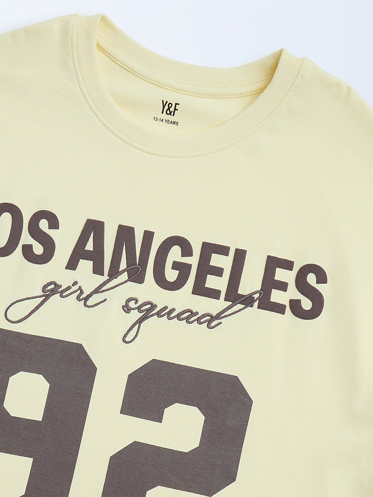 Y&F Kids Yellow Printed Cotton T-Shirt - Image 4