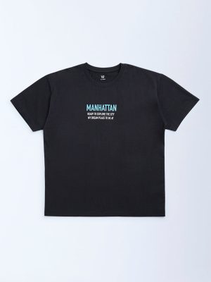 Y&F Kids Black Cityscape-Inspired Cotton T-Shirt