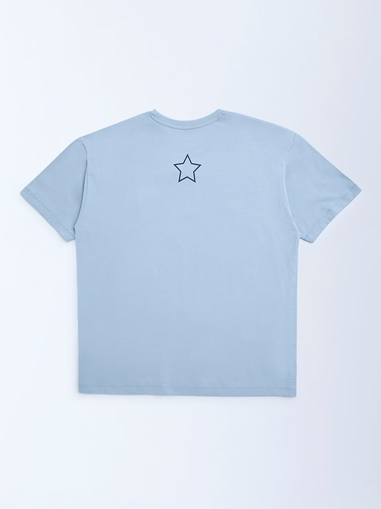 Y&F Kids Dusty Blue Printed Cotton T-Shirt - Image 3