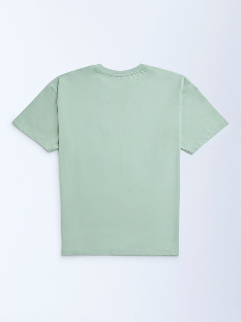 Y&F Kids Mint Cityscape-Inspired Cotton T-Shirt - Image 3