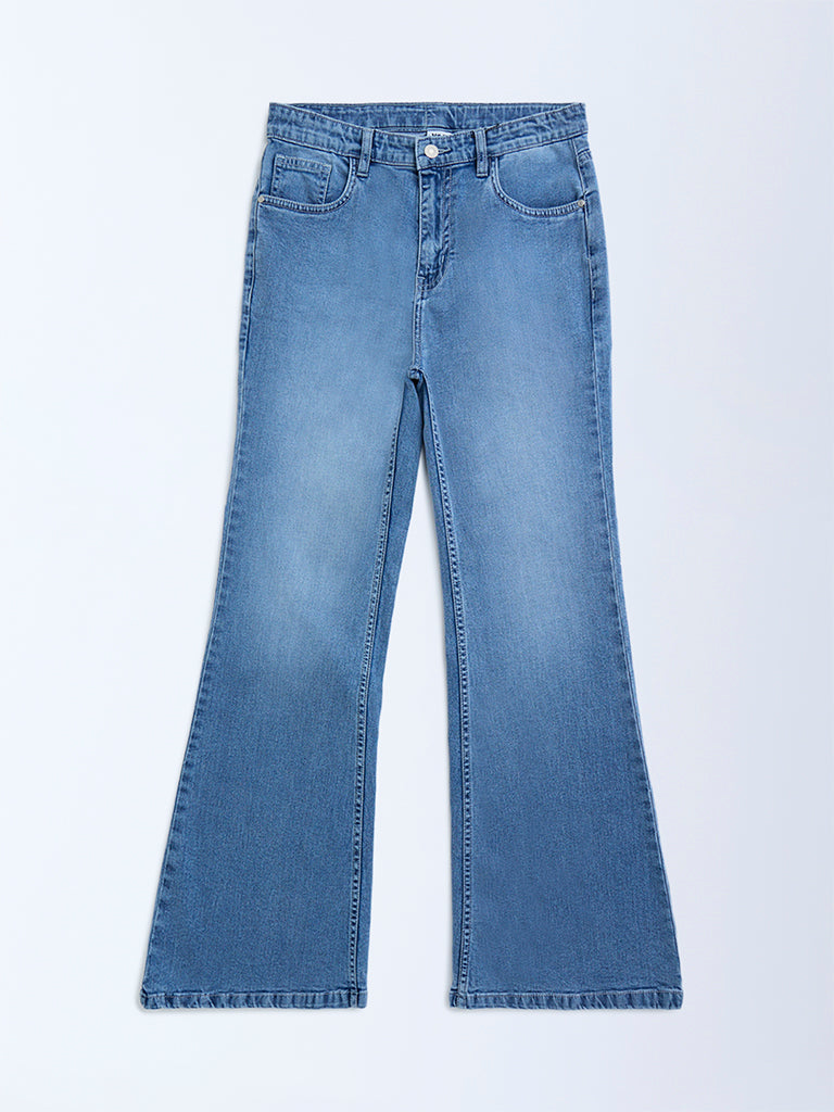 Y&F Kids Blue Faded Bootcut High-Rise Jeans