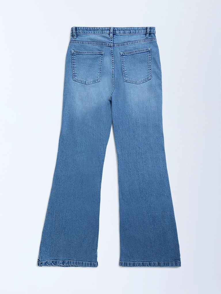 Y&F Kids Blue Faded Bootcut High-Rise Jeans - Image 2