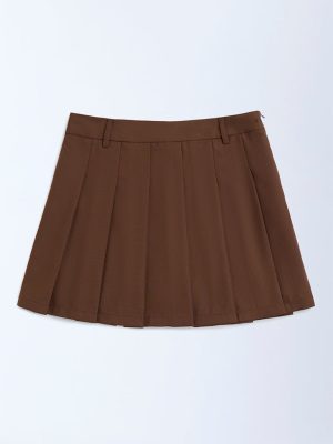 Y&F Kids Brown Box Pleated High-Rise Skirt