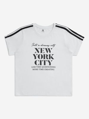 Y&F Kids White Text Detailed Cotton T-Shirt
