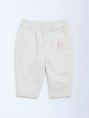 HOP Baby White Solid High-Rise Cotton-Blend Pants