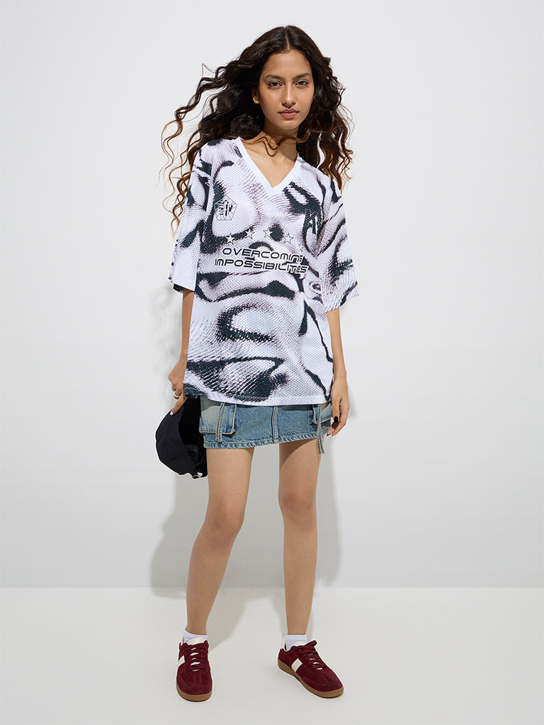 Nuon White Tie-Dye Printed T-Shirt