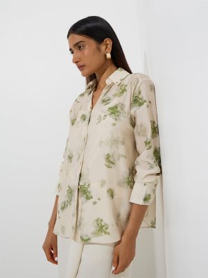 Wardrobe Beige Botanical Design Shirt with Camisole