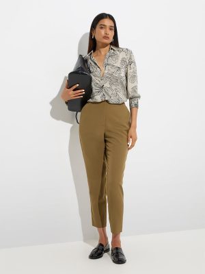 Wardrobe Khaki Slim-Fit High-Rise Trousers