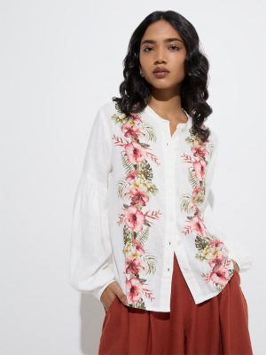 LOV White Botanical Design Blouse