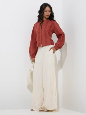 LOV Rust Embroidered Cotton Blouse