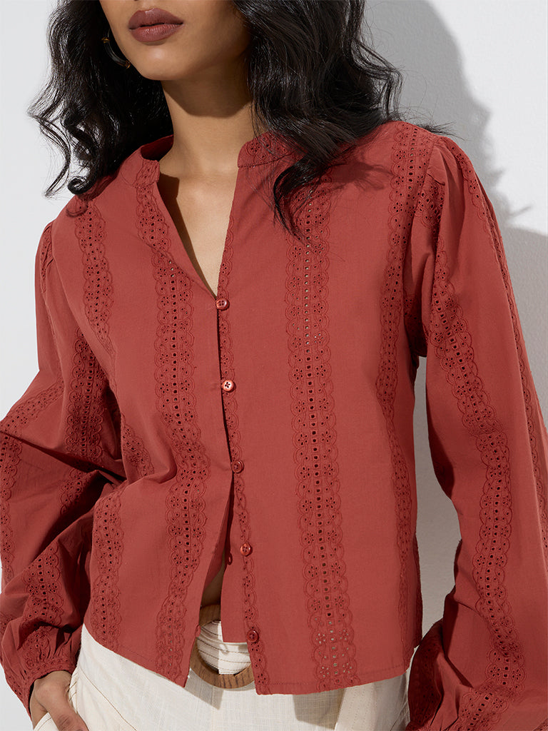 LOV Rust Embroidered Cotton Blouse - Image 3