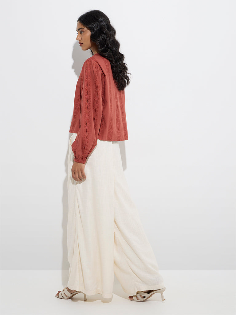 LOV Rust Embroidered Cotton Blouse - Image 4