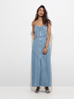 LOV Blue Denim A-Line Dress