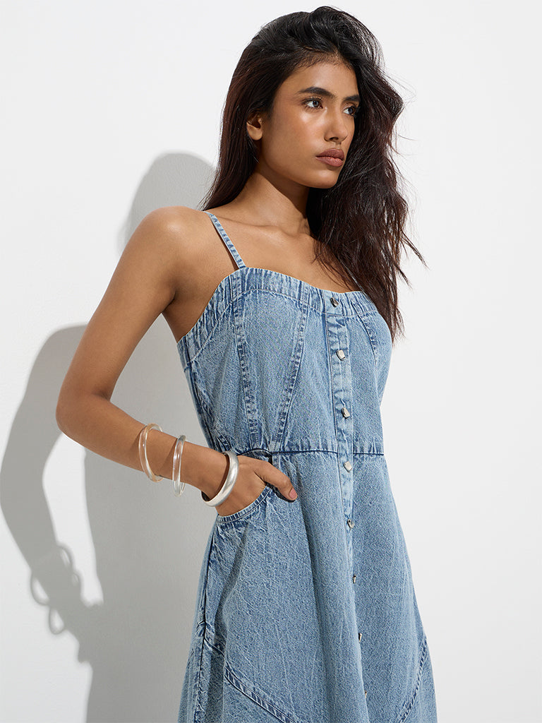 LOV Blue Denim A-Line Dress - Image 3