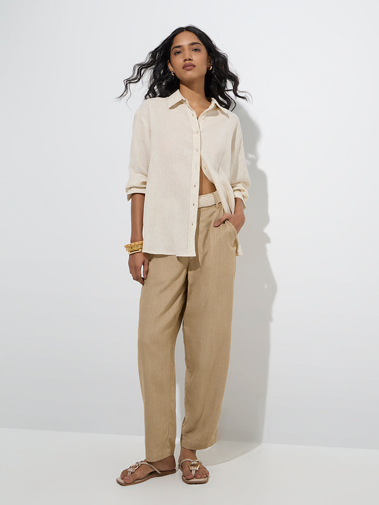 LOV Taupe High-Rise Trousers with Belt