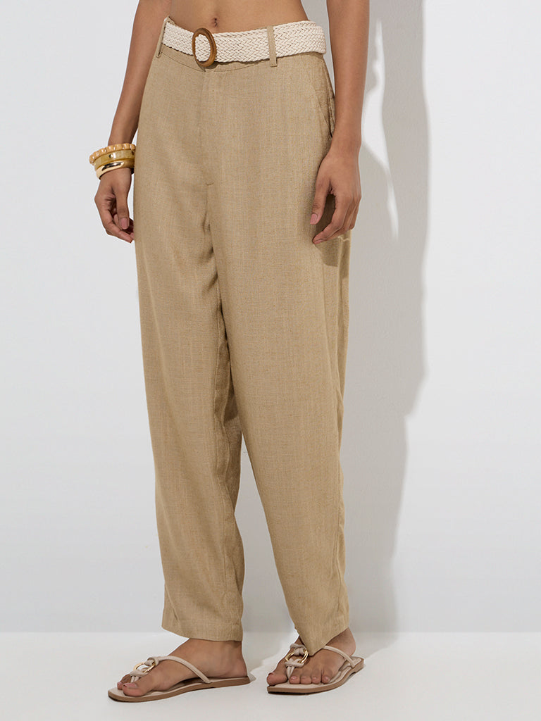 LOV Taupe High-Rise Trousers with Belt - Image 2