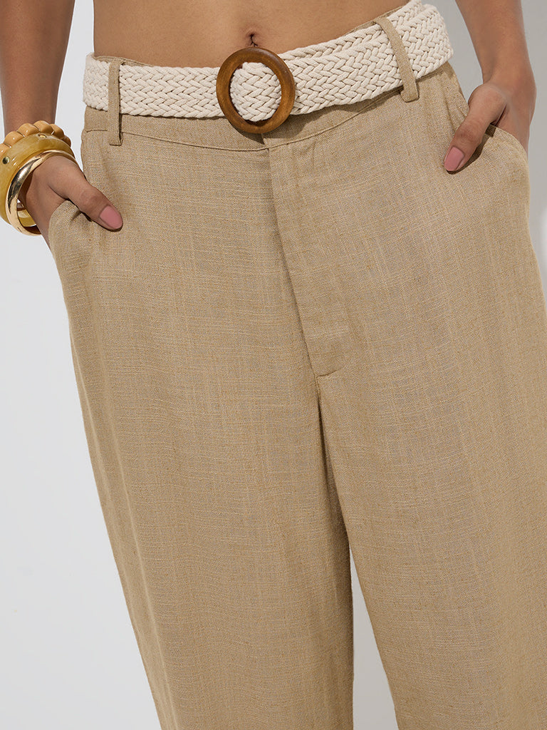 LOV Taupe High-Rise Trousers with Belt - Image 3