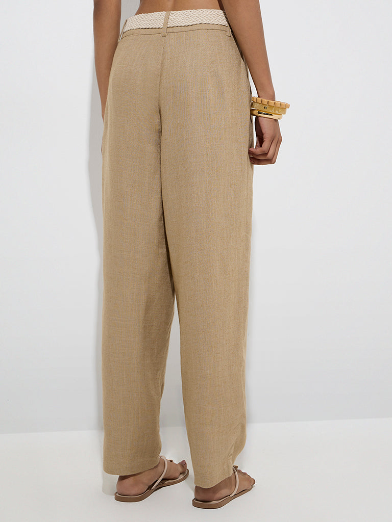 LOV Taupe High-Rise Trousers with Belt - Image 4
