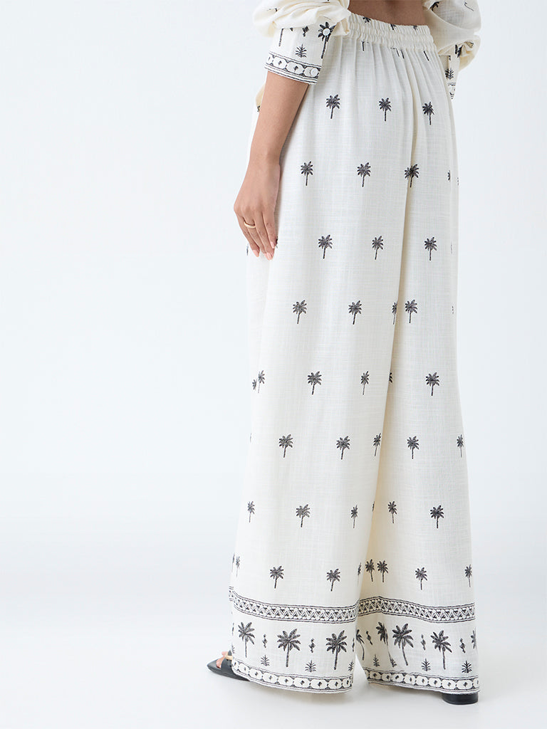 LOV Off-White Tropical High-Rise Linen-Blend Pants - Image 4