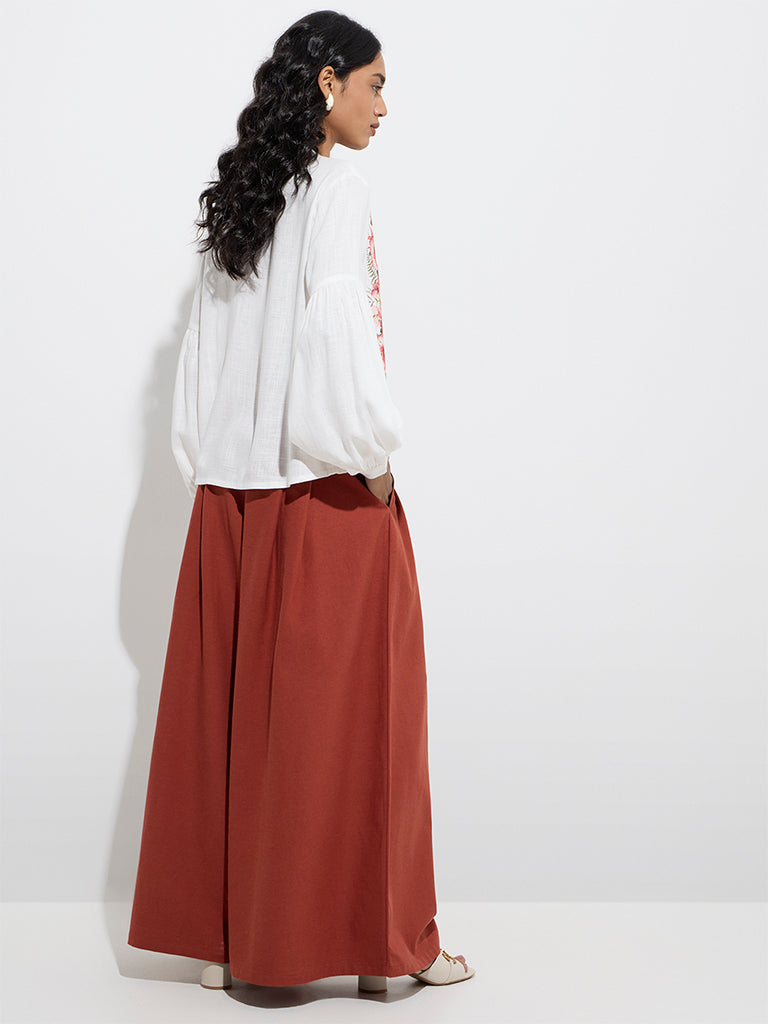 LOV Rust Wide-Leg High-Rise Cotton-Blend Pants - Image 4