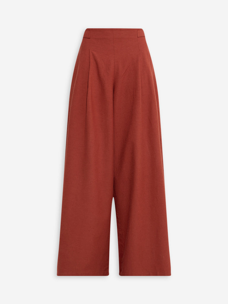 LOV Rust Wide-Leg High-Rise Cotton-Blend Pants - Image 5