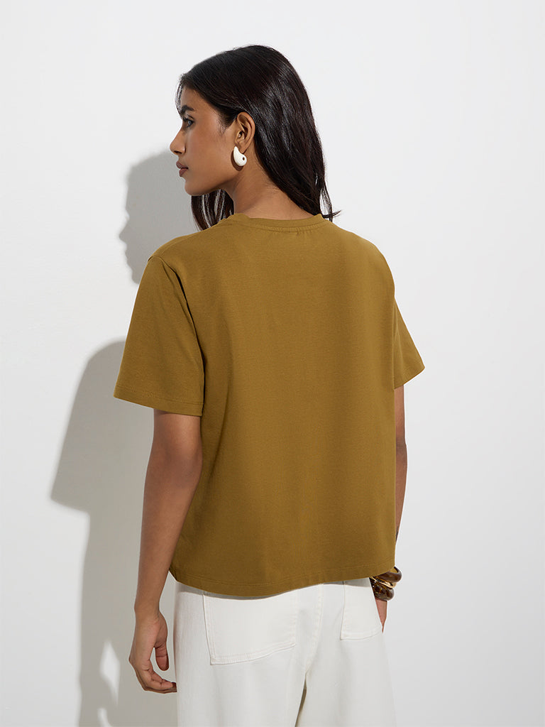 LOV Olive Knot-Detailed Cotton-Blend T-Shirt - Image 5