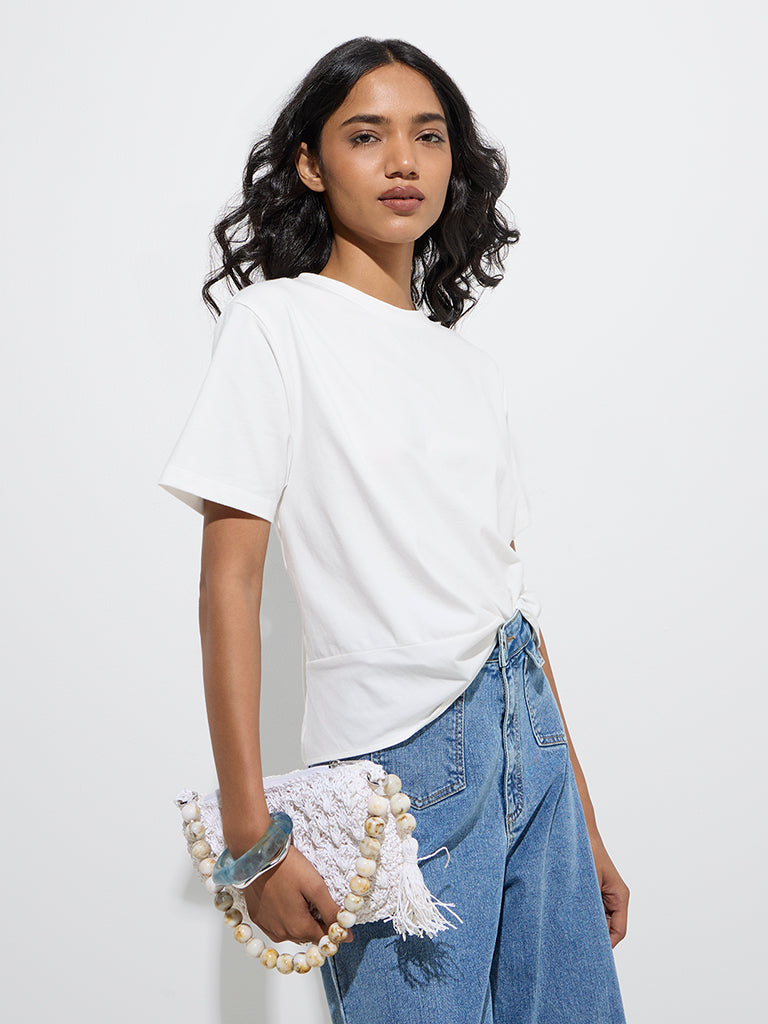 LOV White Knot-Detailed Cotton-Blend T-Shirt