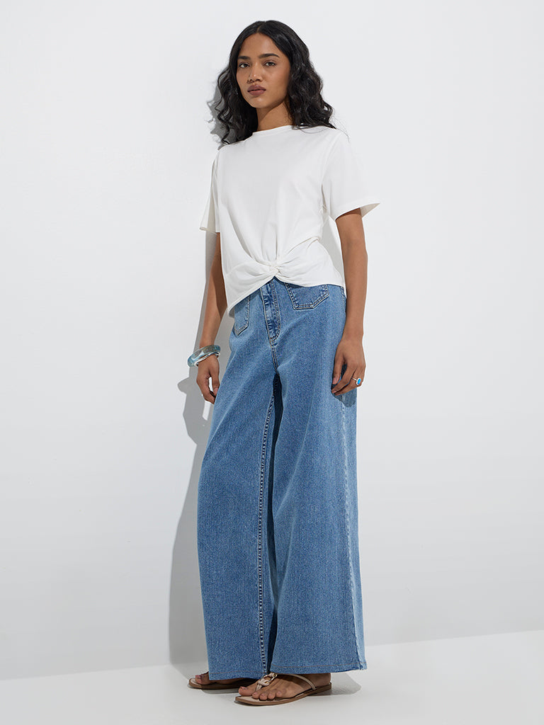 LOV White Knot-Detailed Cotton-Blend T-Shirt - Image 3