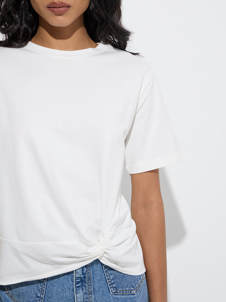 LOV White Knot-Detailed Cotton-Blend T-Shirt - Image 4