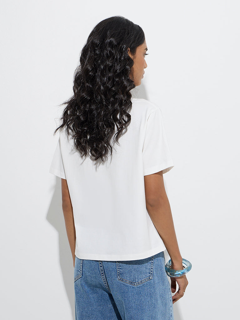 LOV White Knot-Detailed Cotton-Blend T-Shirt - Image 5