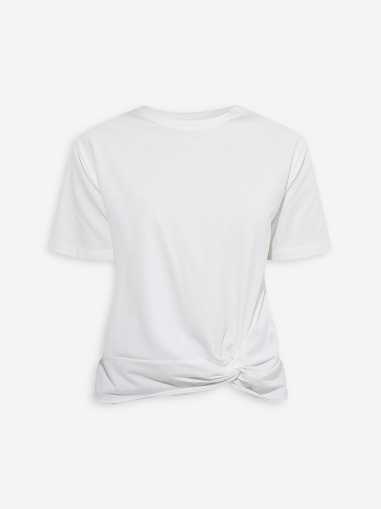 LOV White Knot-Detailed Cotton-Blend T-Shirt - Image 6