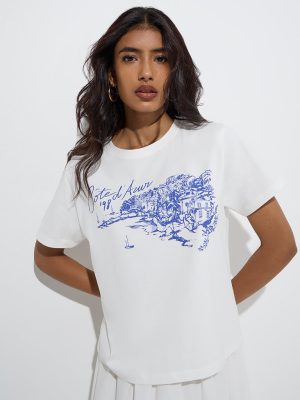 LOV White Scenic-Inspired Cotton T-Shirt